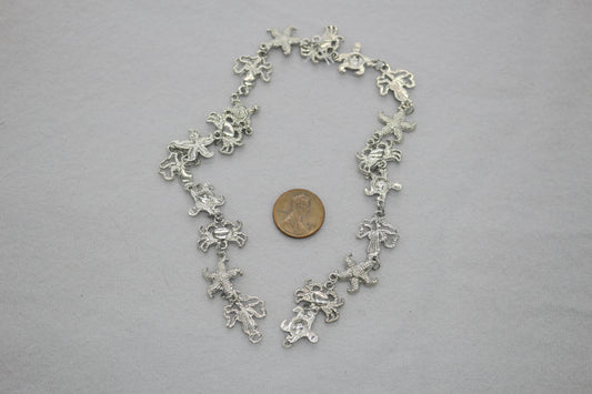 Ocean Charm Bracelet | Sea Life Jewelry | Silver Starfish Turtle Crab Bracelet