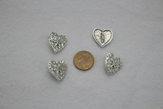 Silver Heart Metal Buttons | Textured Heart Buttons | Sewing & Craft Supplies