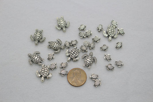 Sea Turtle Metal Beads | Ocean Theme Spacer Beads | Jewelry Making Supplies