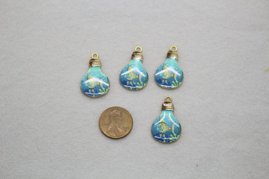 Fish in a Bottle Charms | Ocean Theme Enamel Pendants | Nautical Jewelry Supplies