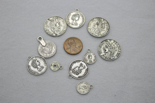 Coin Style Charms | Vintage Inspired Metal Pendants | Jewelry Making Supplies
