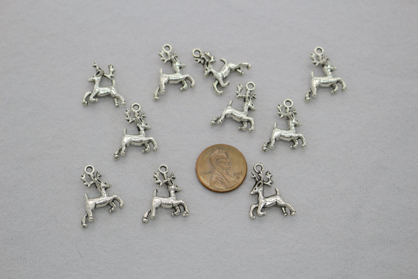 Reindeer Charms | Silver Tone Deer Pendants | Holiday Jewelry Making Supplies