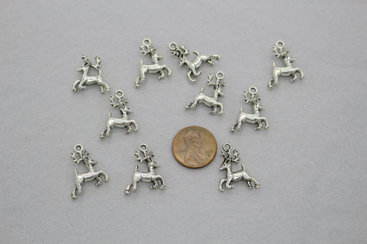 Reindeer Charms | Silver Tone Deer Pendants | Holiday Jewelry Making Supplies
