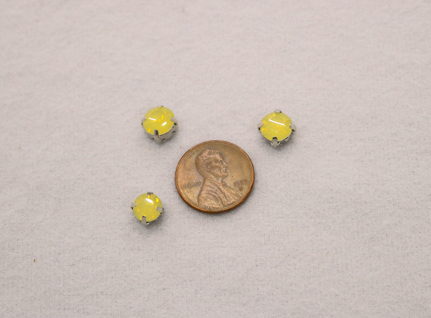 Yellow Opalescent Sew-On Rhinestones – Small Round, Silver Setting