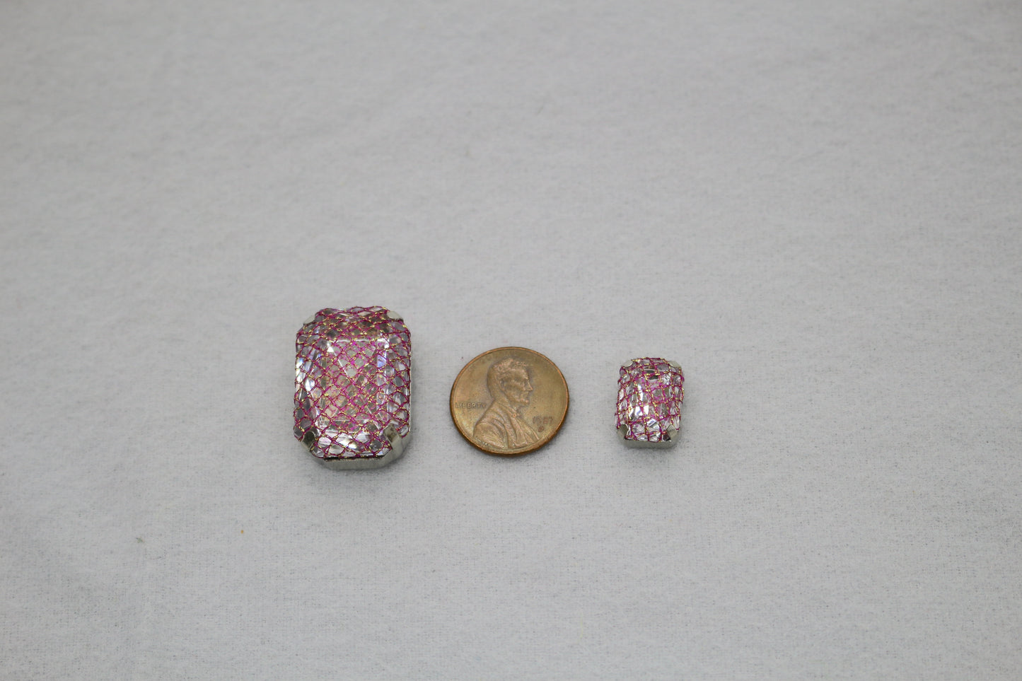 Pink Iridescent Plastic Gems – Silver Backs