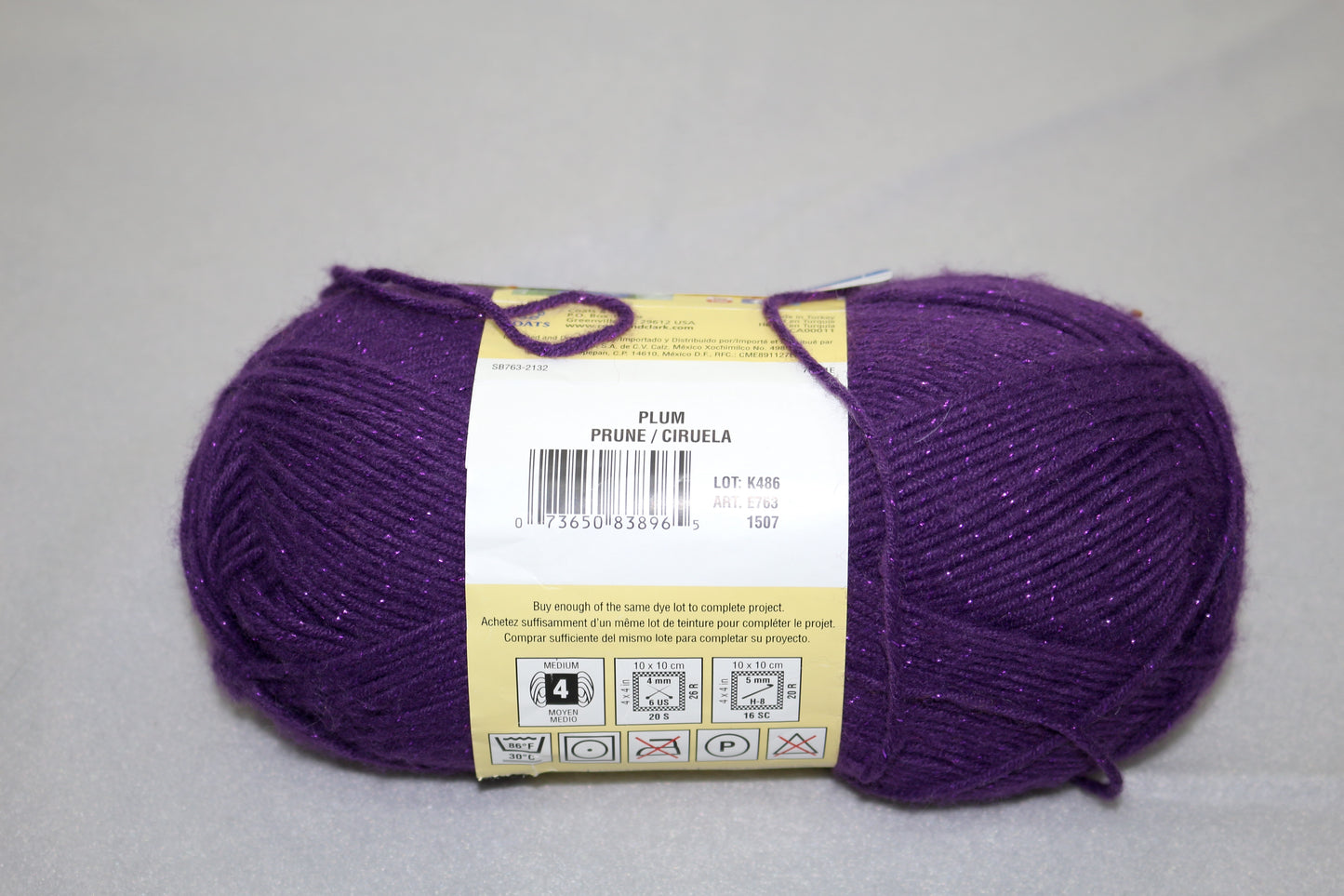 Red Heart Shimmer Yarn – Royal Purple Metallic – Worsted Weight Acrylic