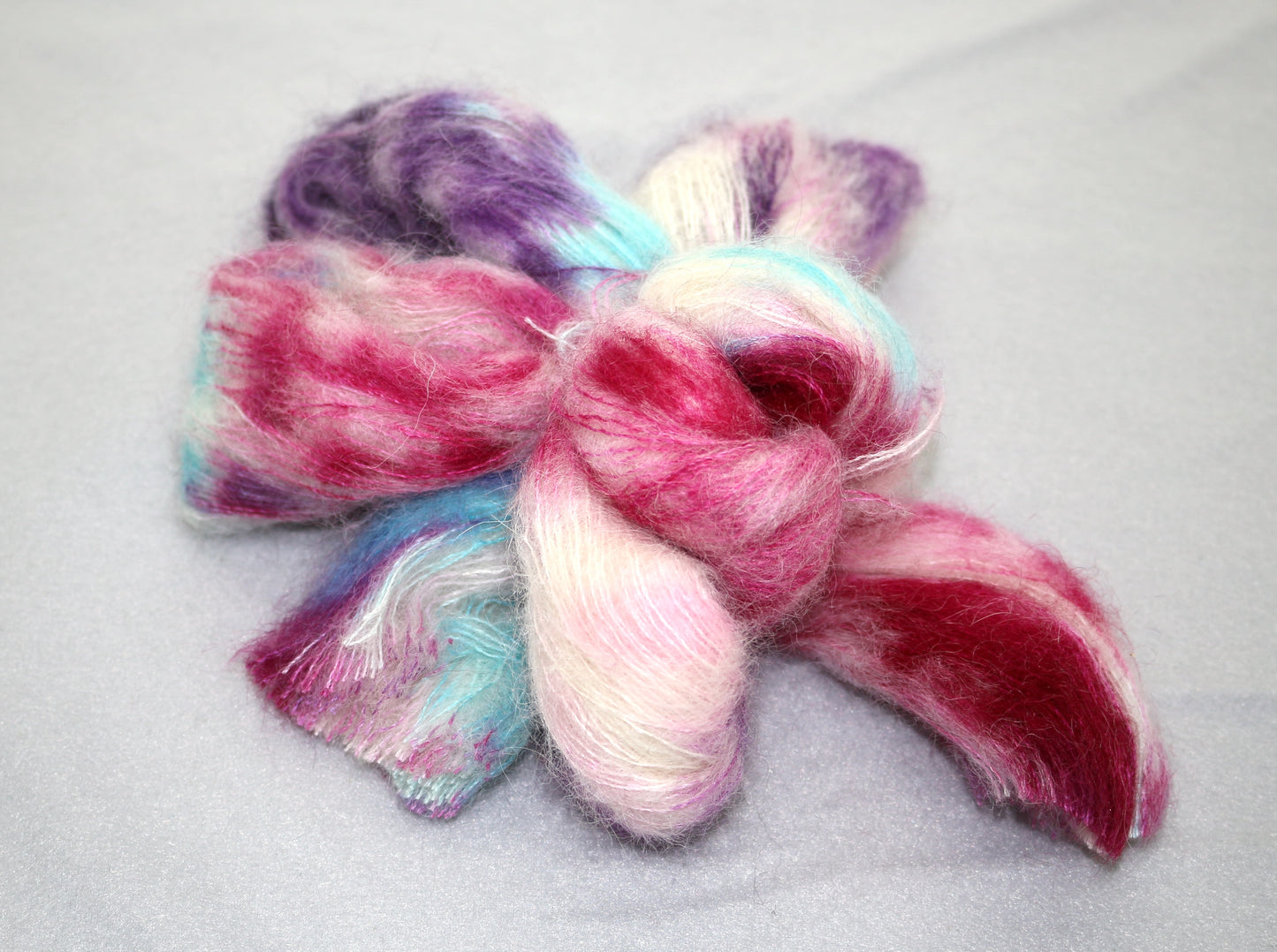 Hand Dyed Fluffy Fiber Bundle – Pink Purple Aqua Art Yarn Roving, No Label, Soft Craft Fiber