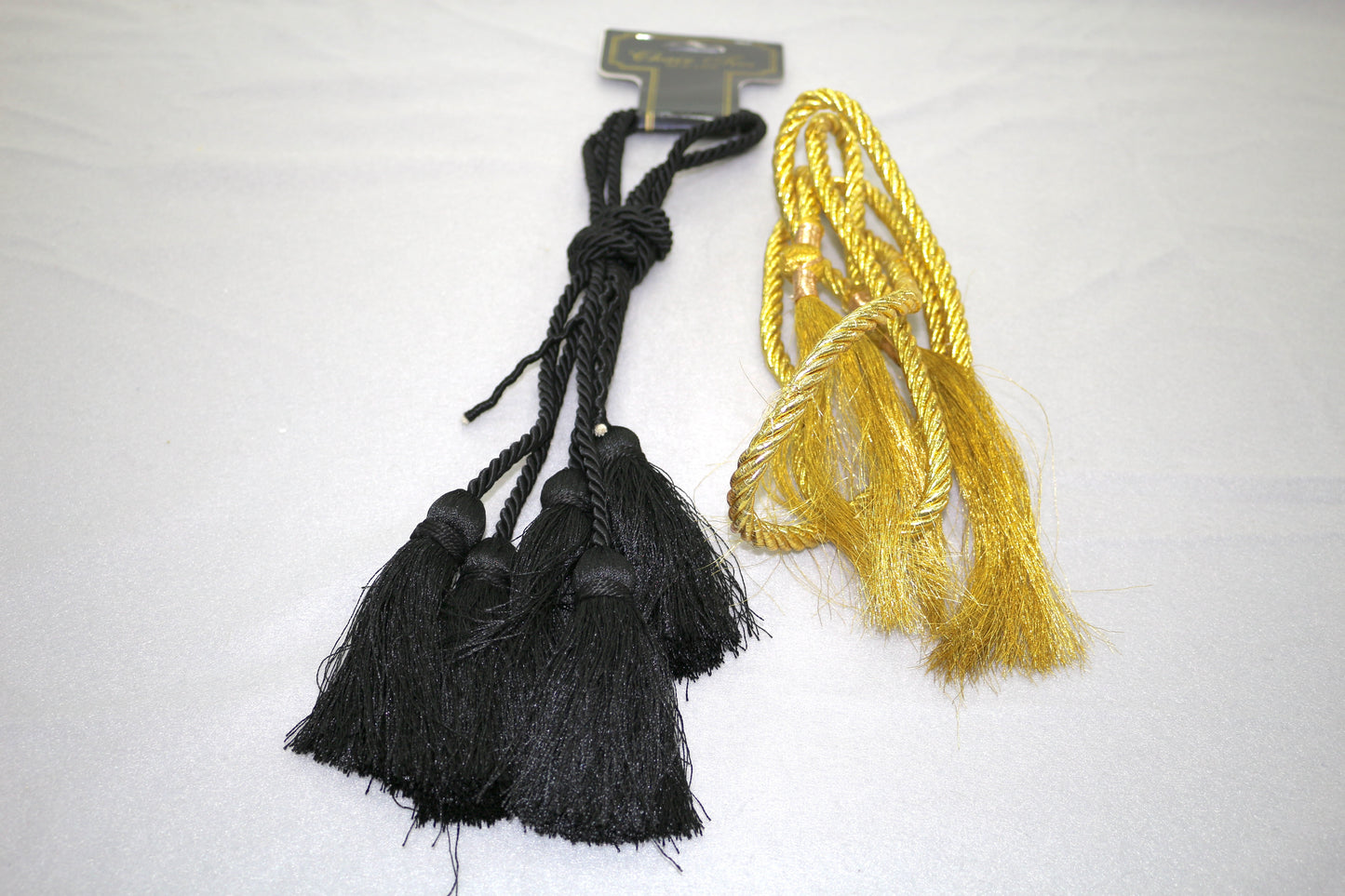 Decorative Tassel Tiebacks – Black & Gold Rope Tassels – Curtain or Costume Trim