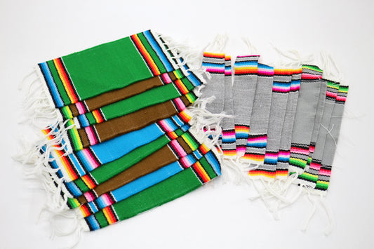 Colorful Woven Fabric Coaster & Strip Lot – Serape Stripe Cotton Textile Bundle