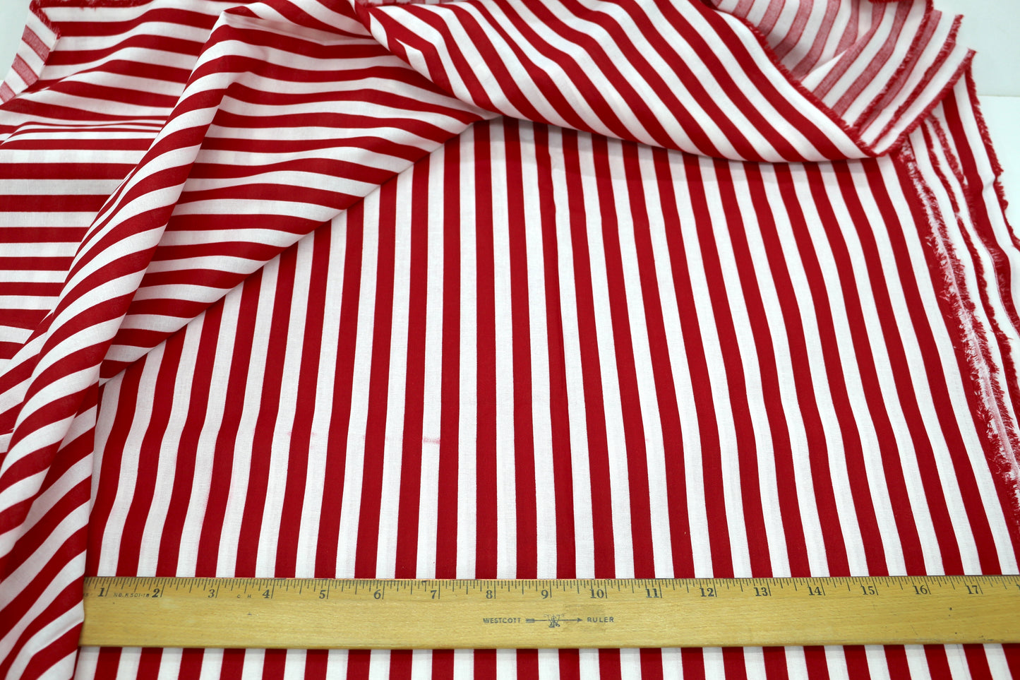 Red & White Striped Cotton Fabric 44"