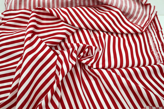 Red & White Striped Cotton Fabric 44"