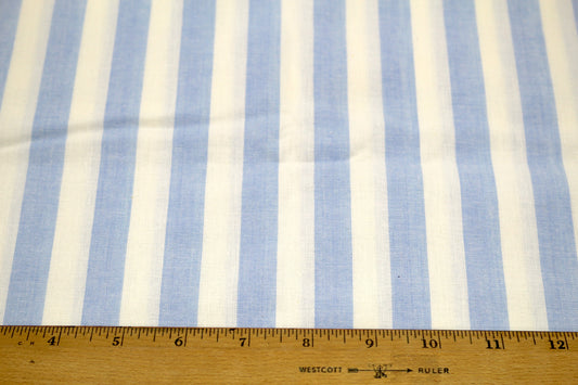 Blue and White Wide Striped Cotton Fabric 62" x 2.5 yds