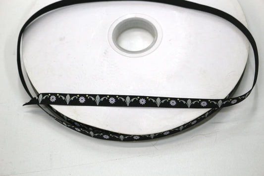 Black Ribbon with Flower Detail Roll (100 yds) 3/8"
