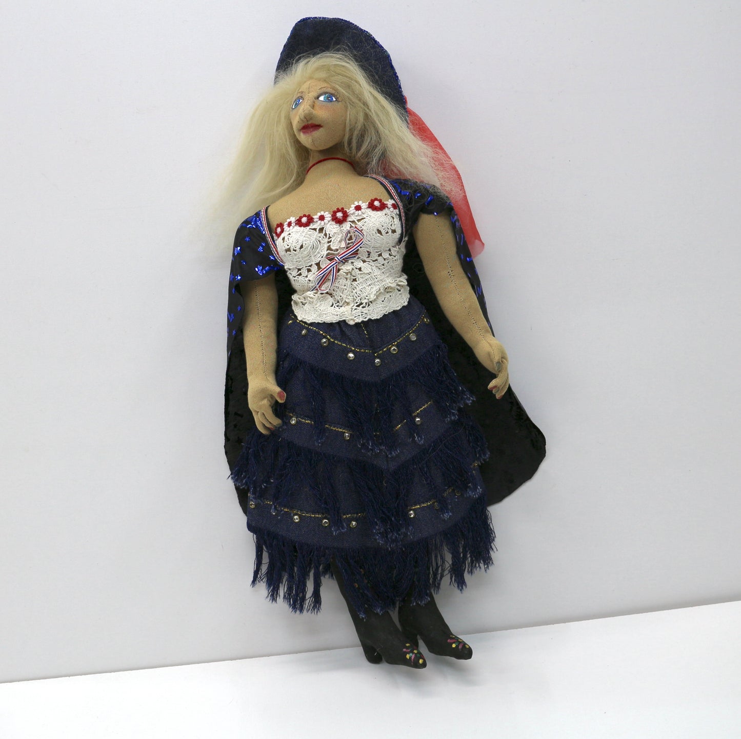 OOAK Handmade Doll, Blue Witch Doll, Americana Doll