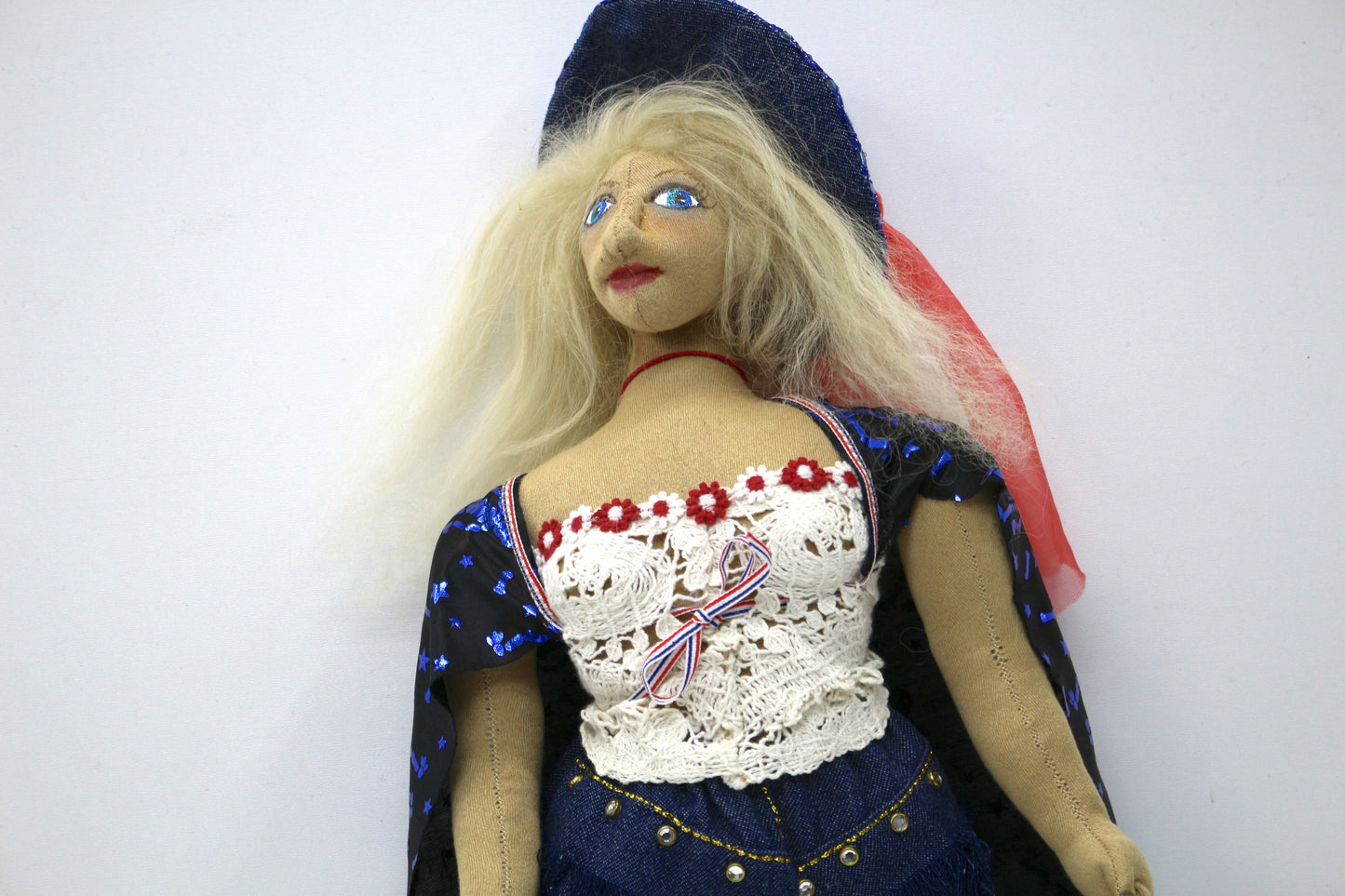 OOAK Handmade Doll, Blue Witch Doll, Americana Doll