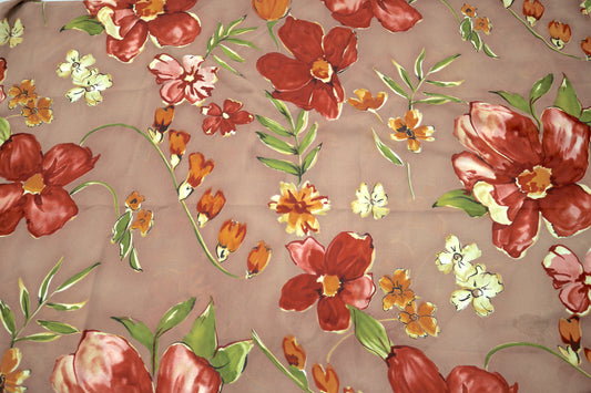 Dusty Rose Flowers Rayon Blend Fabric -45" x 2 yds
