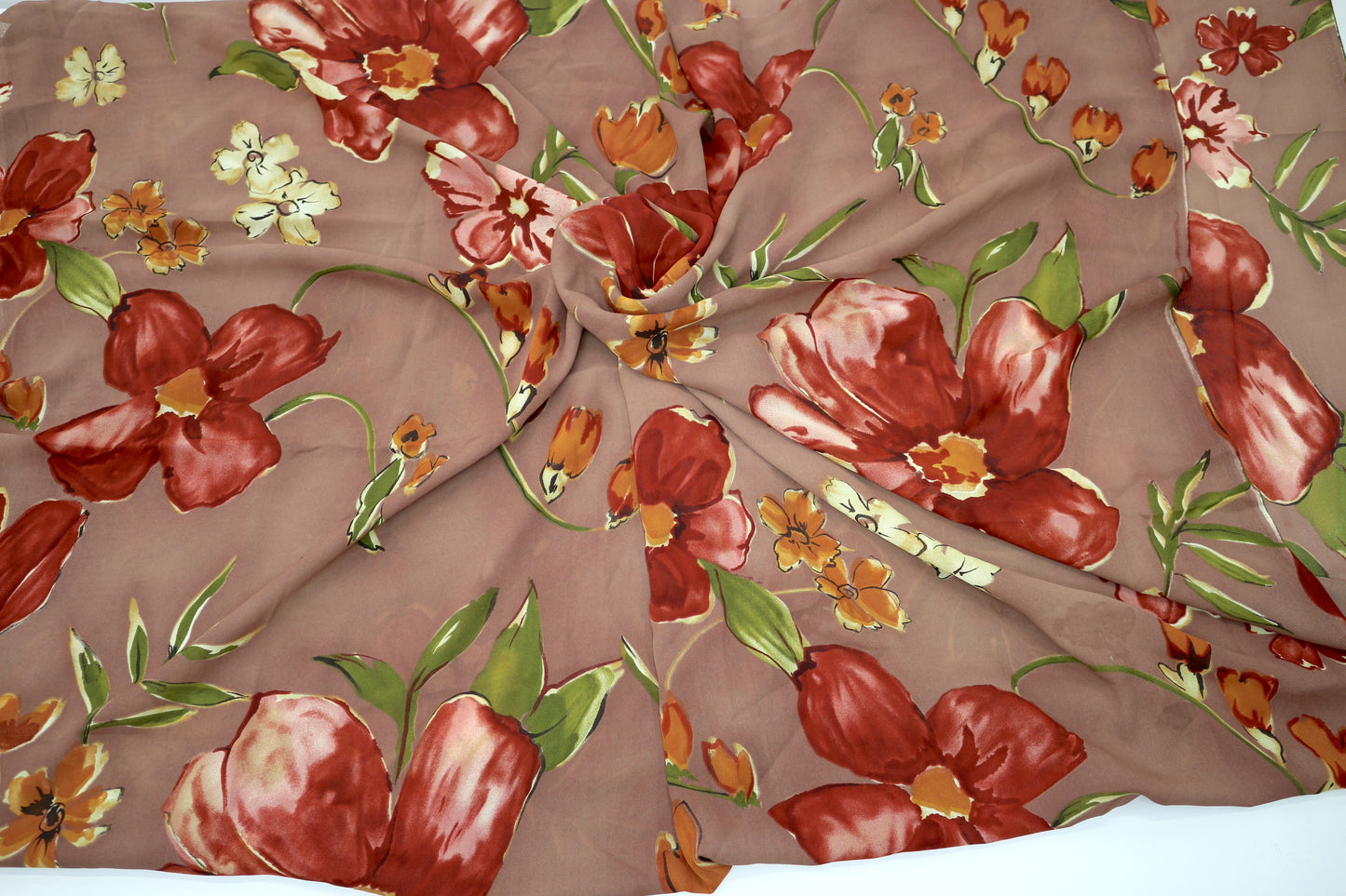 Dusty Rose Flowers Rayon Blend Fabric -45" x 2 yds