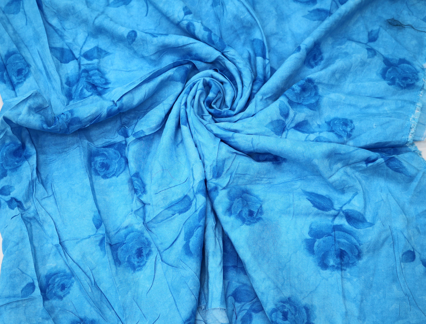 Blue on Blue Roses Cotton Blend - Fabric Remnant - 60" x 33"