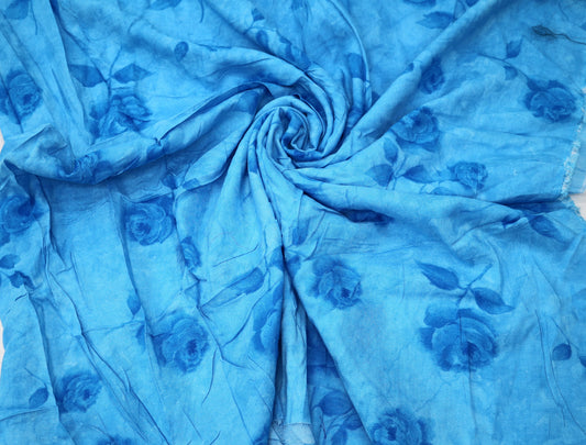 Blue on Blue Roses Cotton Blend - Fabric Remnant - 60" x 33"