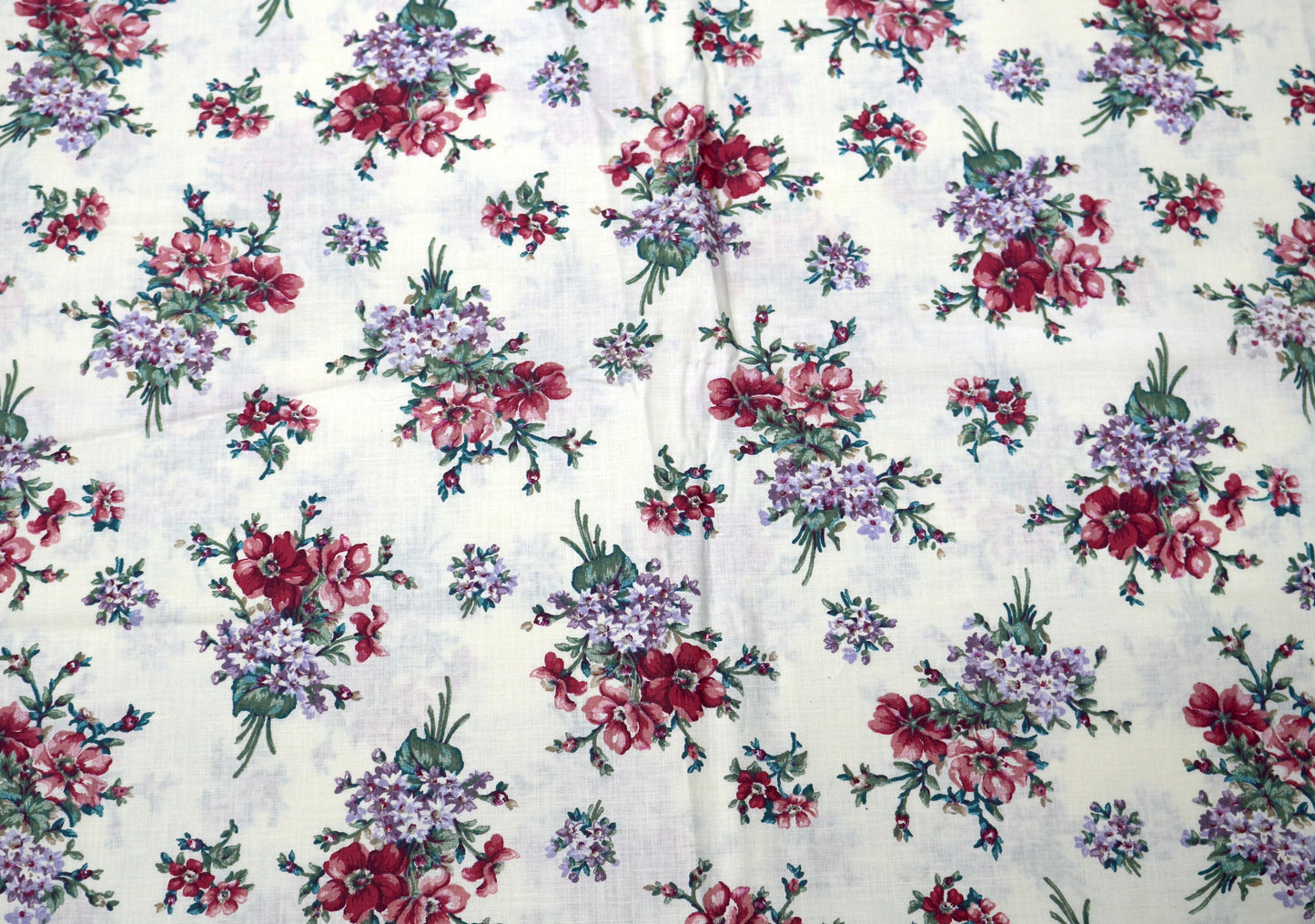 Flower Bouquets on White Cotton Fabric 4" x 1 yd