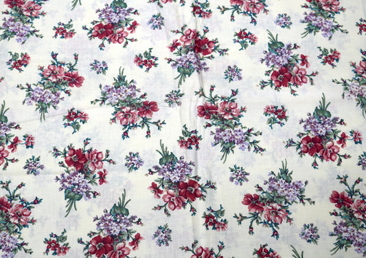 Flower Bouquets on White Cotton Fabric 4" x 1 yd