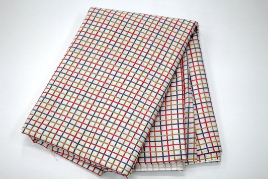Vintage Cotton Fabric Beige, Red & Blue Lines - 44" x 4.5 yds