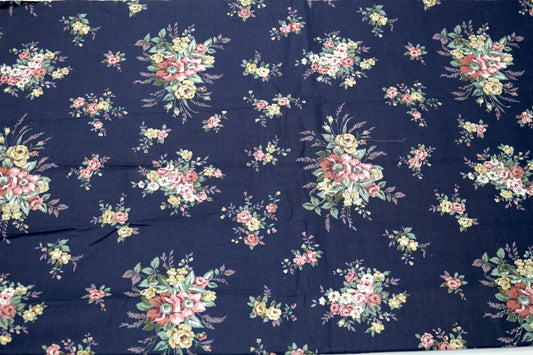 Flower Bouquet on Purple Cotton Fabric - 58" x 2 yds