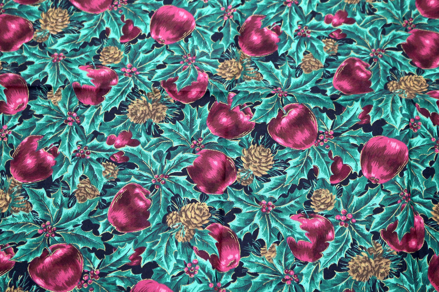 Holly and Apples Cotton Fabric 44" x 1 yd