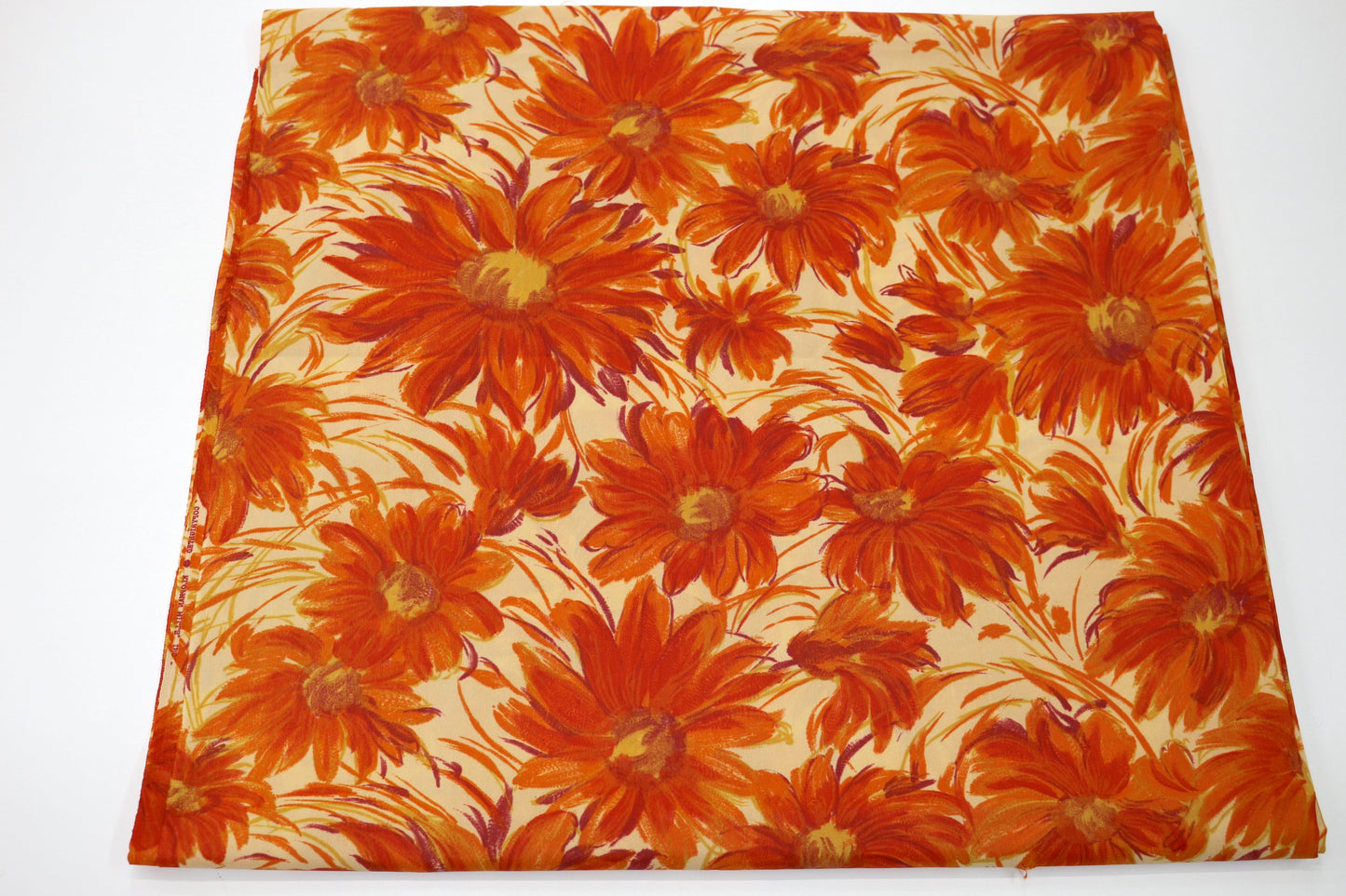 Bright Orange Flowered Rayon Blend Fabric - 44" x 2.25 yds