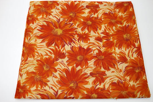 Bright Orange Flowered Rayon Blend Fabric - 44" x 2.25 yds
