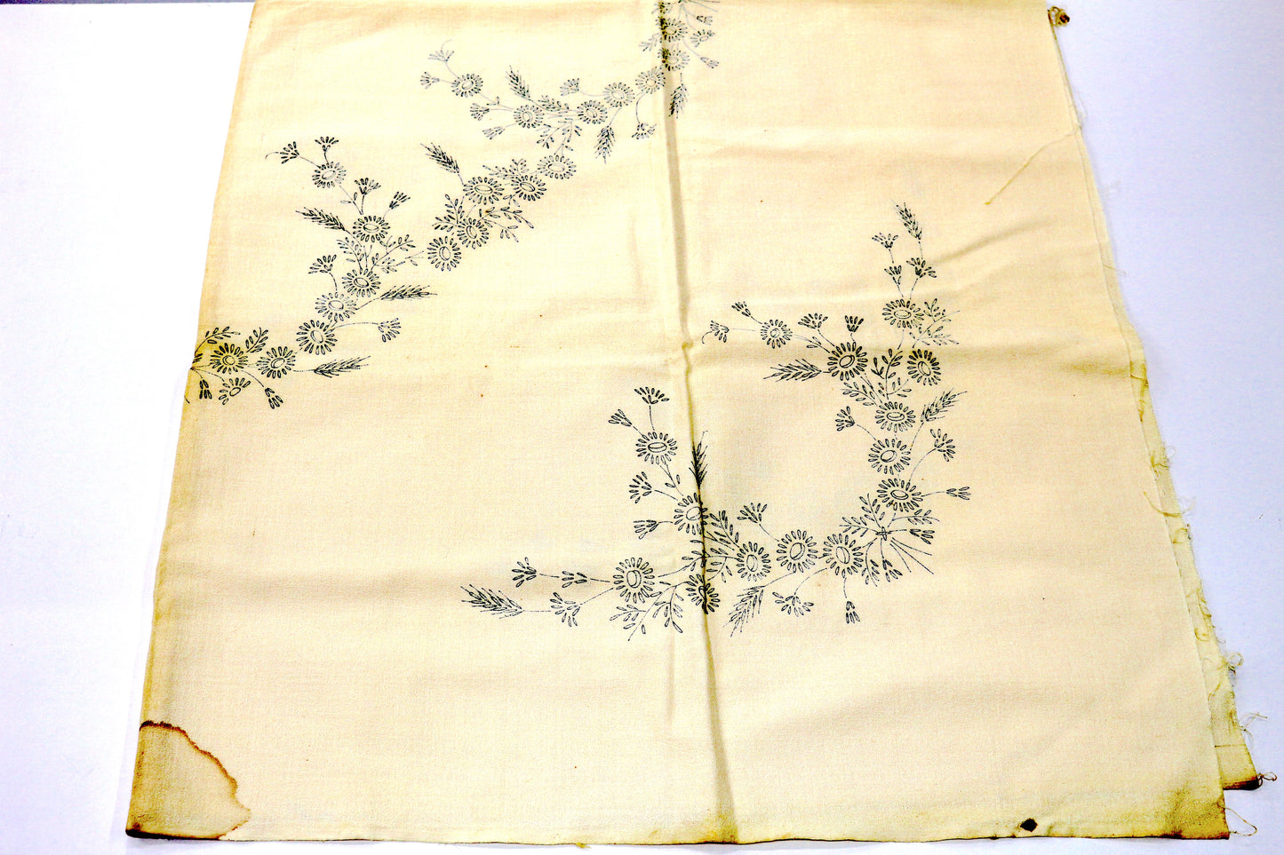 Vintage Cotton Tablecloth with Embroidery Design - Piece cut out-