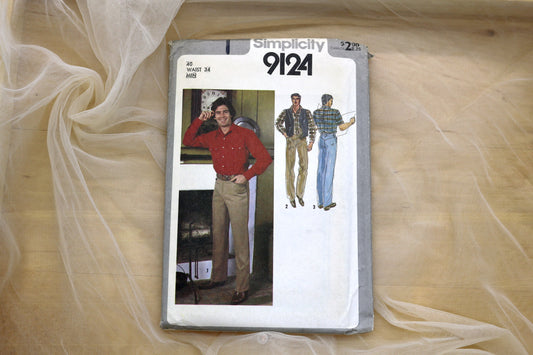 Simplicity 9124 Mens Shirt, Pants and Reversible Vest Sewing Pattern size waist 34-44