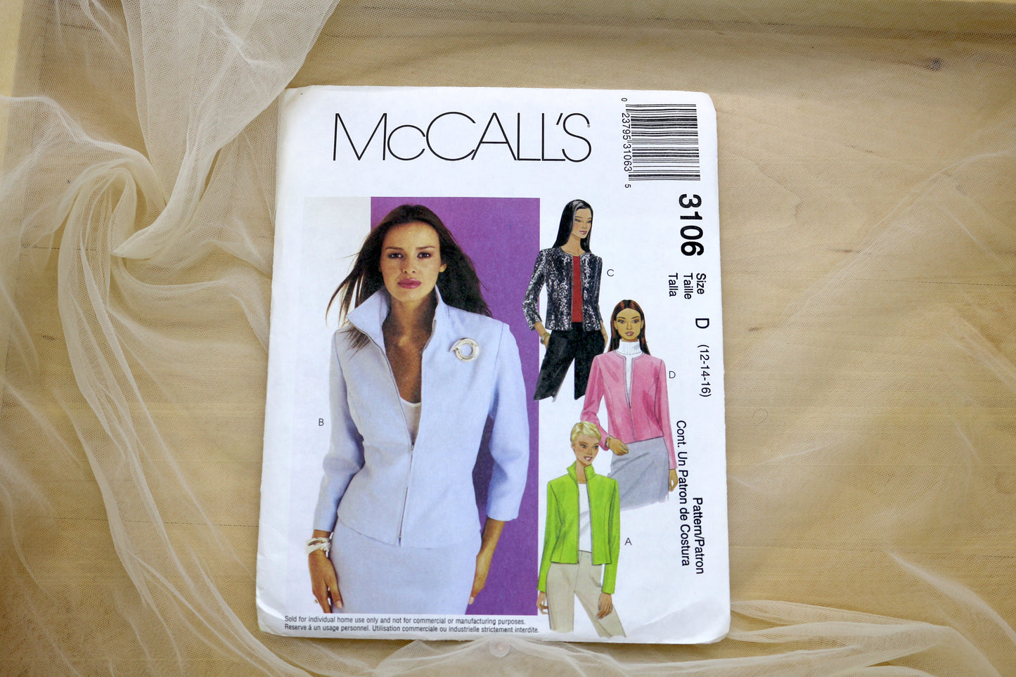 McCalls 3106 Misses Lined Jackets Sewing Pattern size 12-16