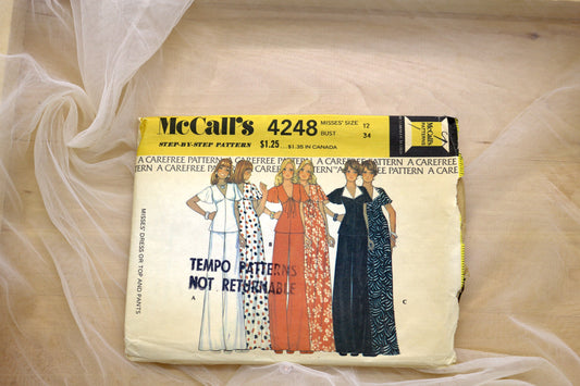 McCalls 4248 Misses Dress or Top and Pants Sewing Pattern (size 12 bust 34)