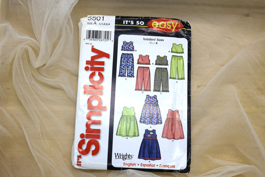 Simplicity 5501 Toddlers Dress, Top or Pants Sewing Pattern size 1/2-4