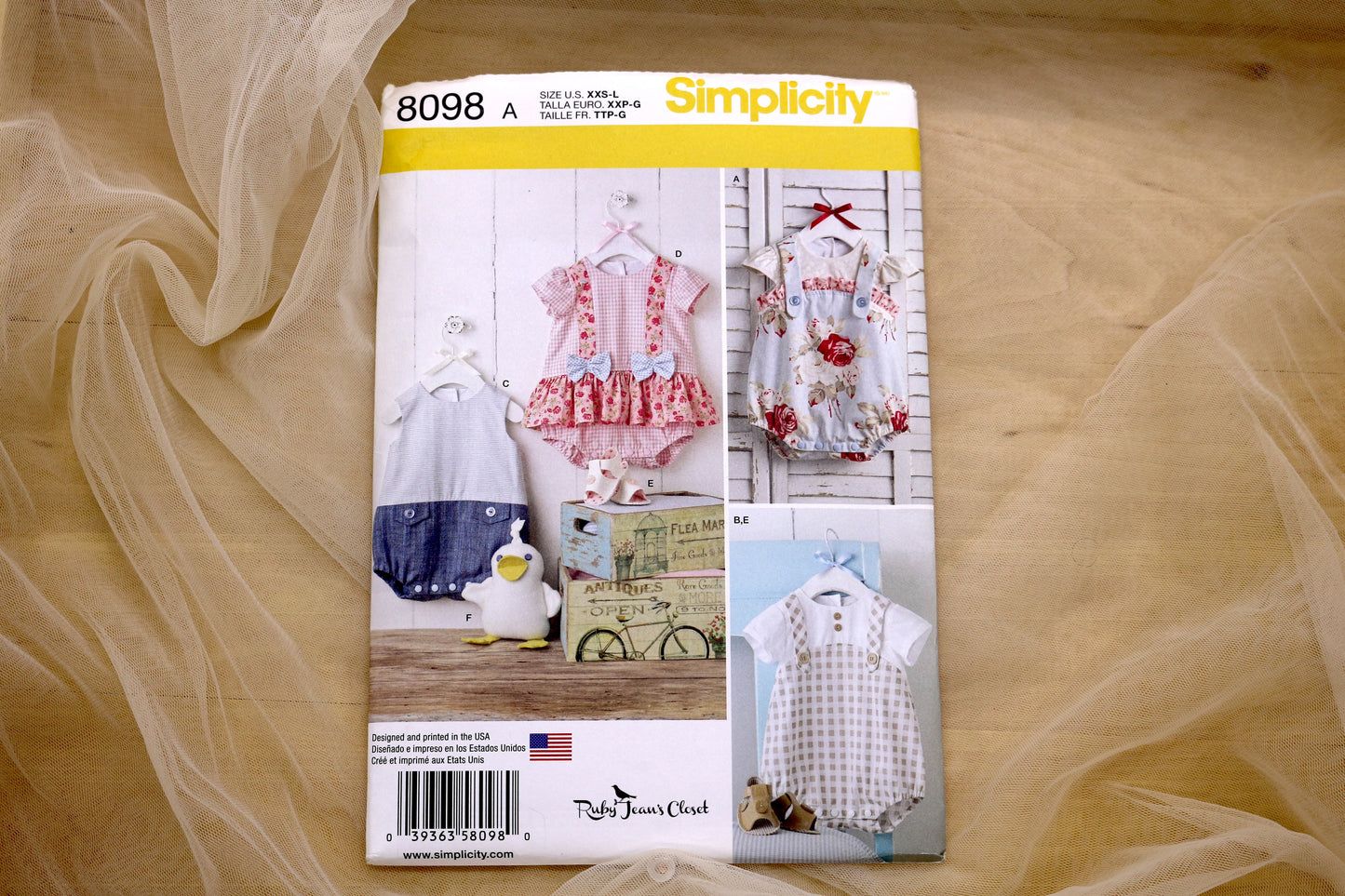 Simplicity 8098 Babies Rompers, Sandals and Stuffed Duck Sewing Patterns
