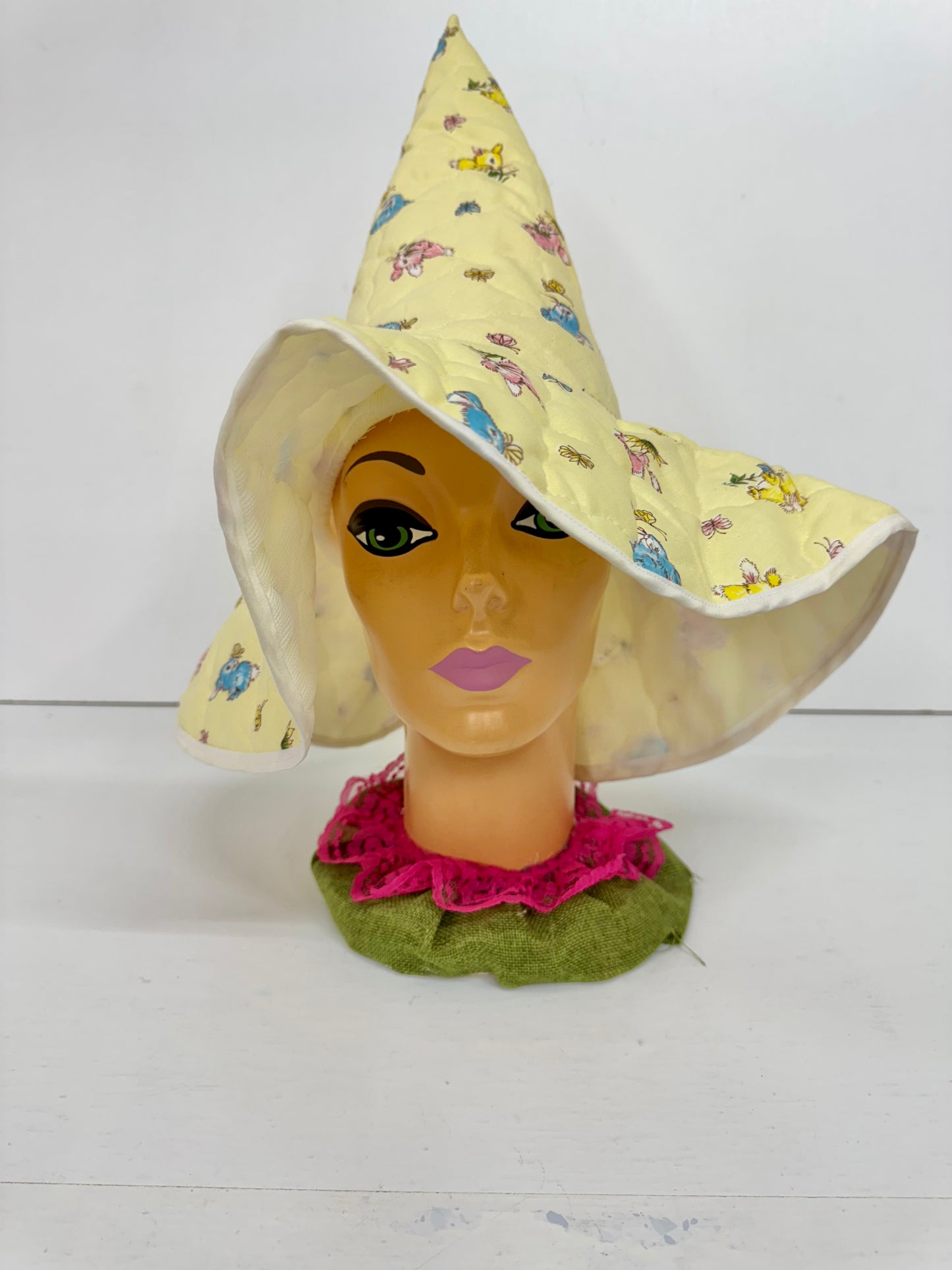 ✨ Handmade Floppy-Brim Witch Hat - Yellow Bunny