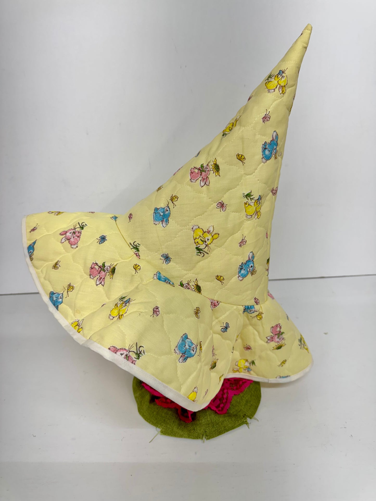 ✨ Handmade Floppy-Brim Witch Hat - Yellow Bunny