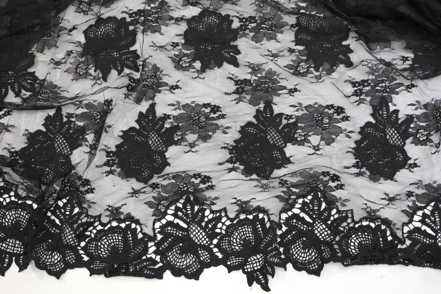 Black Lace Fabric with Embellishment on One Side 54" x 5 yds