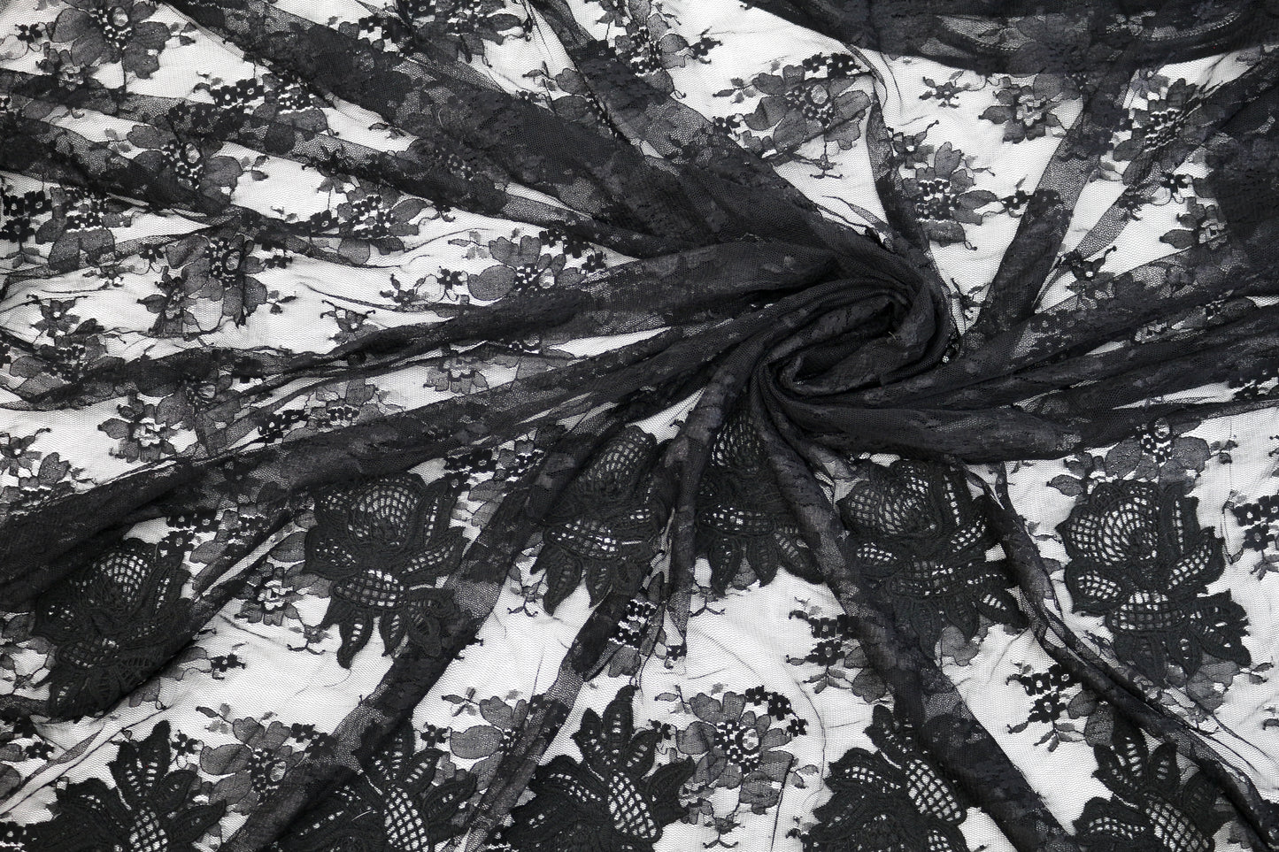 Black Lace Fabric with Embellishment on One Side 54" x 5 yds