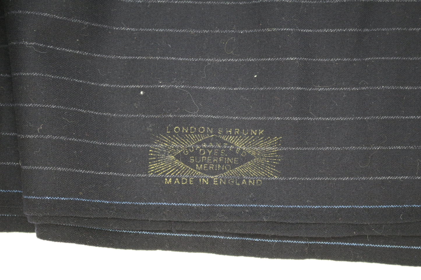 Deep Navy Blue with Light Blue Pin Stripe Merino Wool Fabric 45" x 3.5 yds