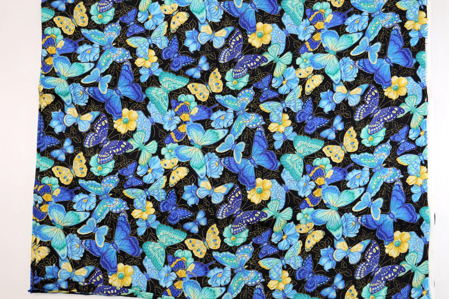 Blue and Gold Butterflies Cotton Fabric 45" x 1.75 yds