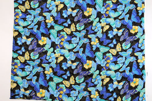 Blue and Gold Butterflies Cotton Fabric 45" x 1.75 yds