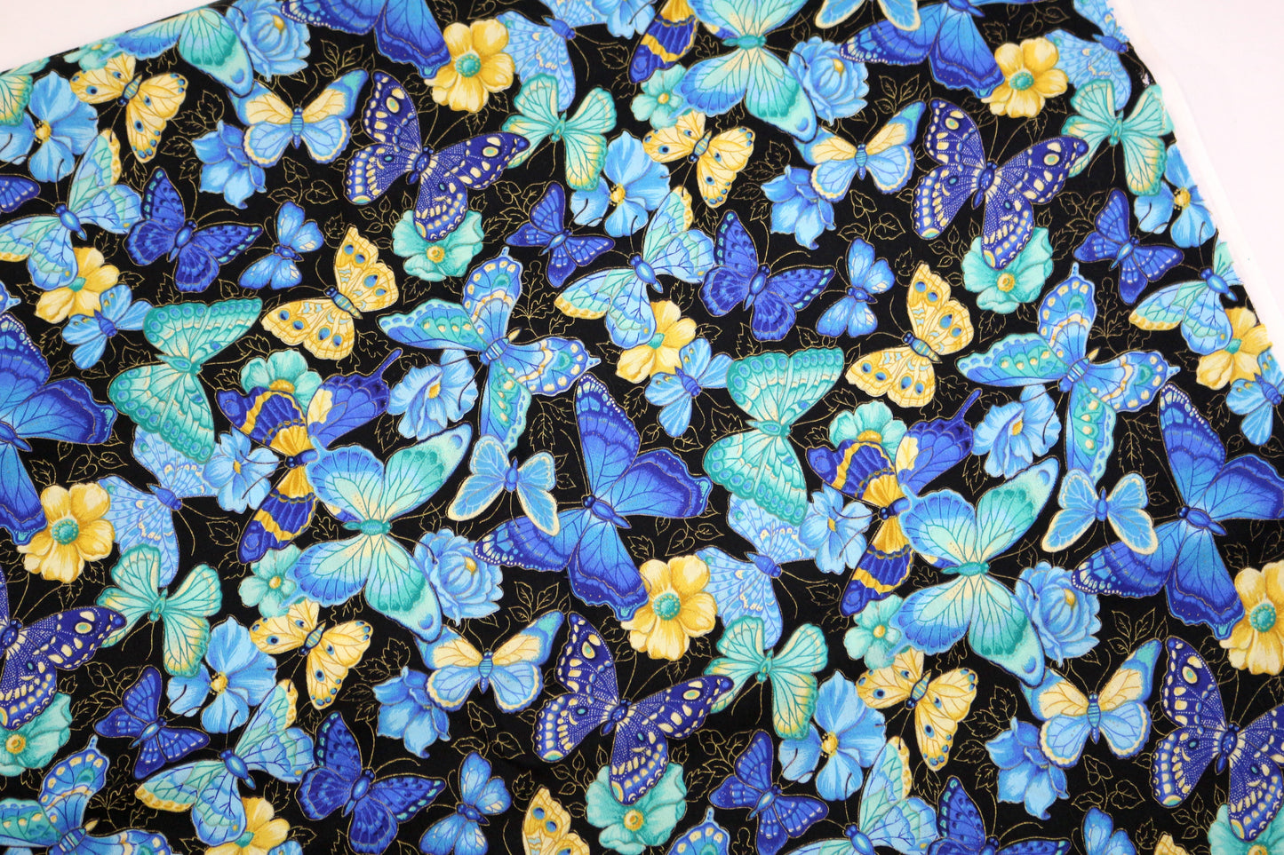 Blue and Gold Butterflies Cotton Fabric 45" x 1.75 yds