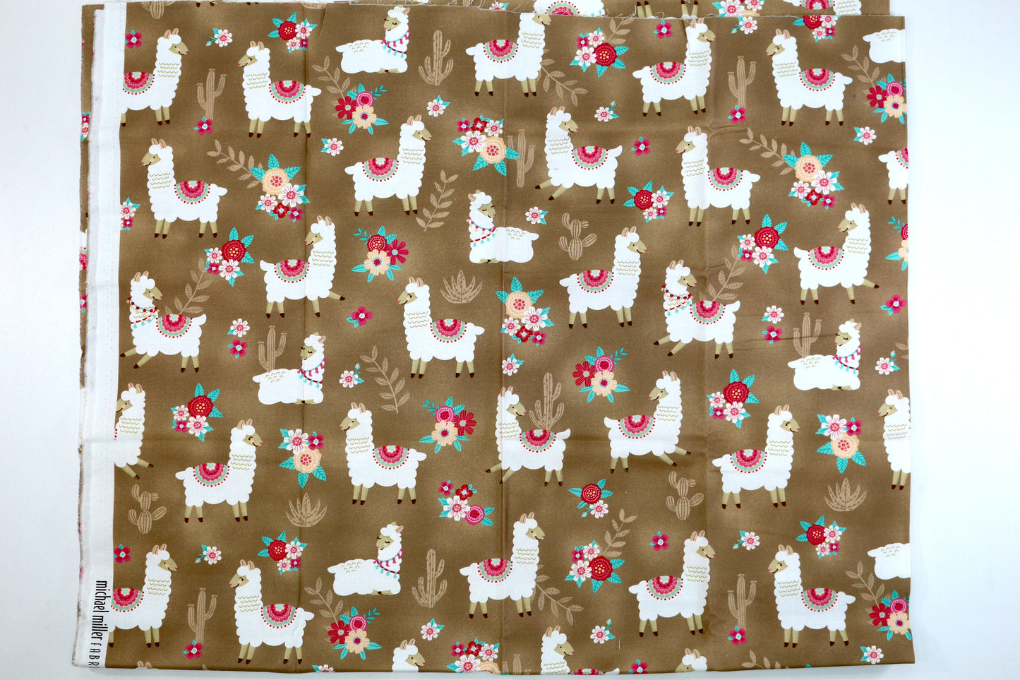 Brown Llama Cotton Fabric 44" x 1 yd