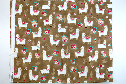 Brown Llama Cotton Fabric 44" x 1 yd