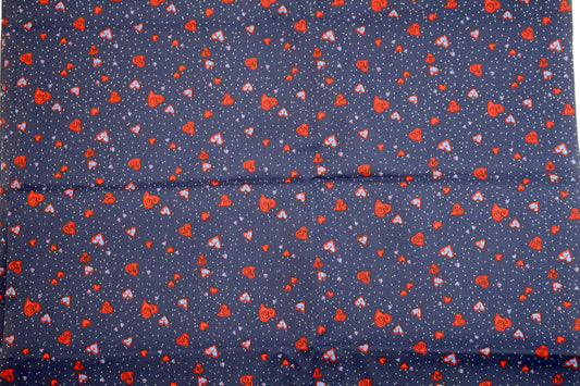 Red Hearts on Blue Cotton Fabric 45" x 3 yds (Sunstain)