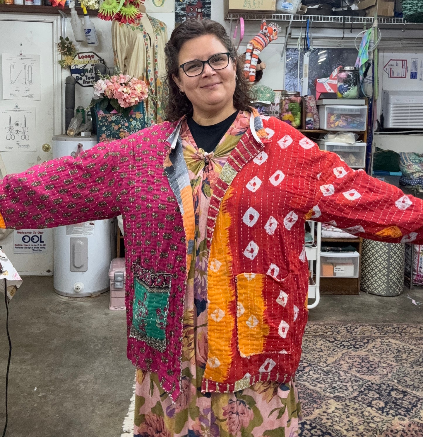 Upcycled Kantha Jacket | Handmade Lightweight Quilt Jacket | One of a Kind Boho Layer | Women’s Up to Size 22