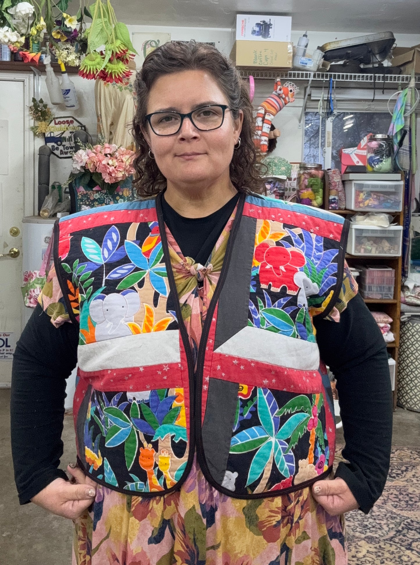 Upcycled Baby Blanket Vest | Handmade Quilted Vest | Playful Animal Print | One of a Kind | Fits Up to Women’s Size 22