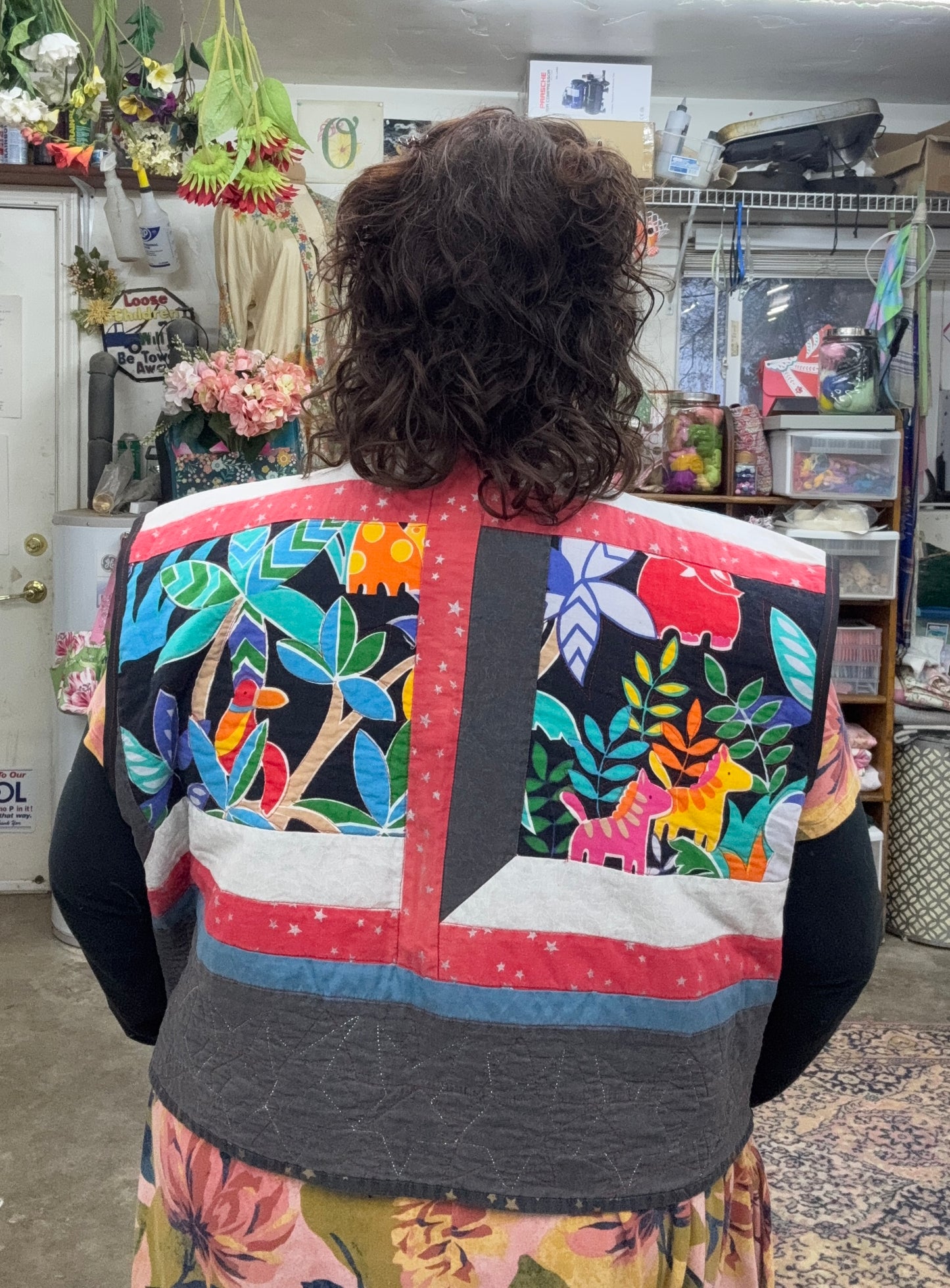 Upcycled Baby Blanket Vest | Handmade Quilted Vest | Playful Animal Print | One of a Kind | Fits Up to Women’s Size 22